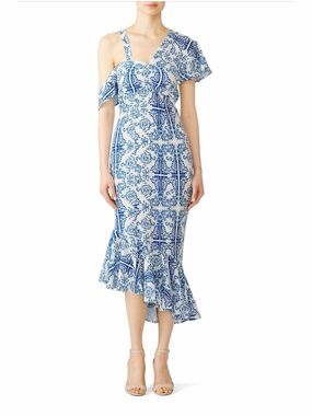 Viva Aviva~Blue Tile Tavi Midi Dress with Ruffle Hem~Size 4~$375~